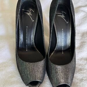 Giuseppe Zanotti Glittering Black Peep Toe Heels